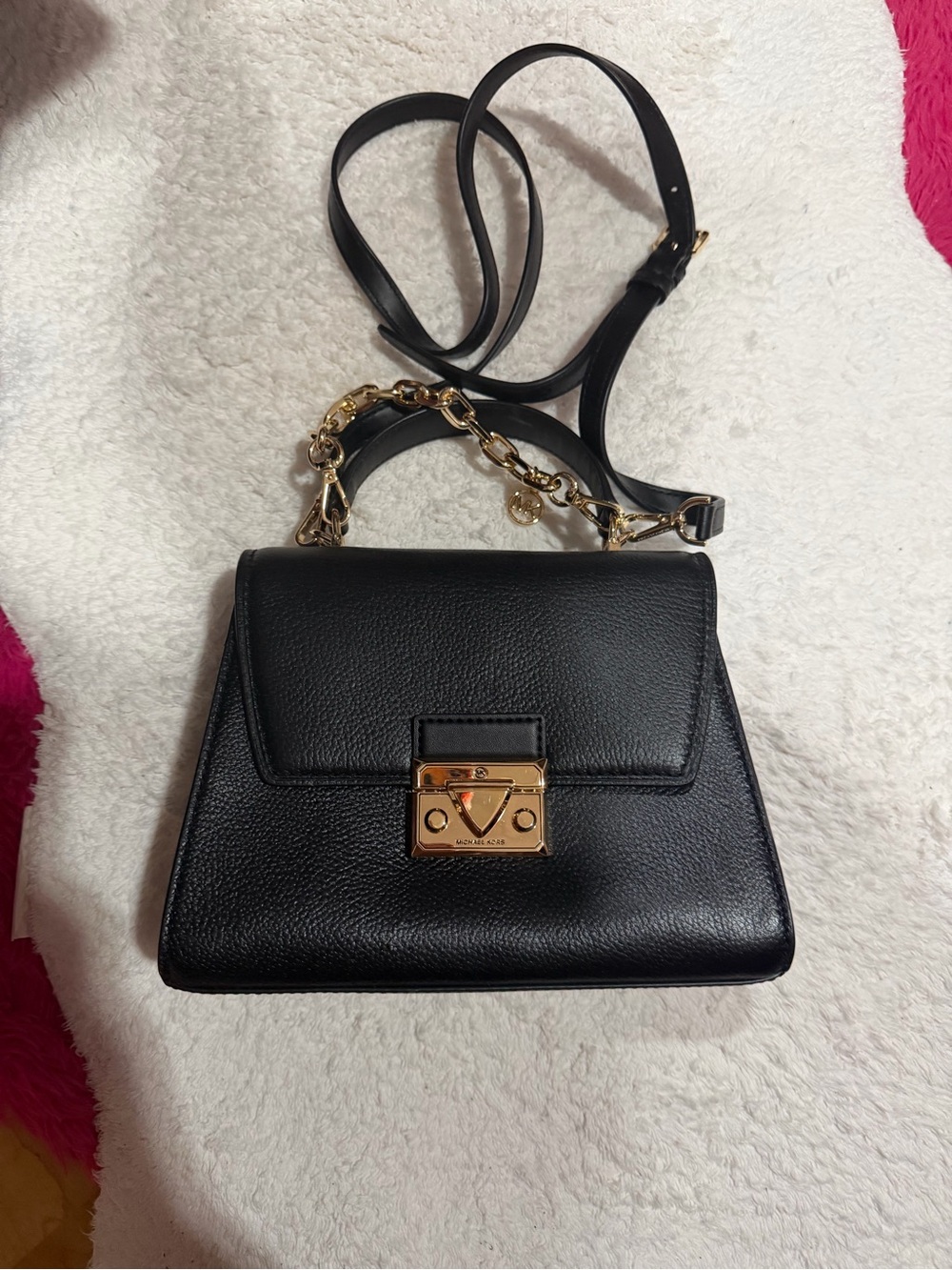 Leather Top-Handle Crossbody Bag in Black with Gold Hardware